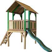 AXI Bogo Speeltoestel in Bruin/Groen - Speeltoren met Groene Glijbaan - FSC hout - Speelhuis op palen voor de tuin