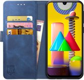 Rosso Element Book Case Wallet Hoesje Geschikt voor Samsung Galaxy M31 | Portemonnee | 3 Pasjes | Magneetsluiting | Stand Functie | Blauw