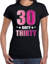30 dirty thirty verjaardag cadeau t-shirt / shirt - zwart met roze en witte letters - voor dames - 30 verjaardag kado shirt / outfit L