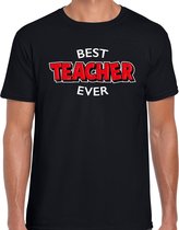 Best teacher ever cadeau t-shirt / shirt - zwart met rode en witte letters - voor heren - verjaardag / bedankje - kado voor leerkracht / meester / leraar / onderwijzer M