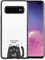 Mobiel TPU Hard Case Geschikt voor Samsung Galaxy S10+ Telefoon Hoesje met Zwarte rand Cat Good Day