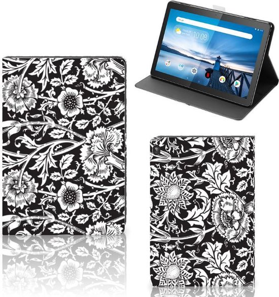 Mobiel Case Lenovo Tablet M10 Hoesje met Magneetsluiting Zwart Bloemen