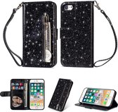 iPhone SE 2020 / 7 / 8 Glitter Bookcase hoesje Portemonnee met rits  - Zwart