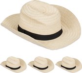 Relaxdays 4 x panamahoed - strohoed vrouwen - fedora hoed - stro hoed heren – beige