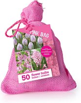 50x 'Pink Jute Bag' - Tulipa + Hyacinthus + Alium - Roze mix - 40 bloembollen