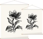 Pioenroos zwart-wit (Peony) - Foto op Textielposter - 60 x 80 cm