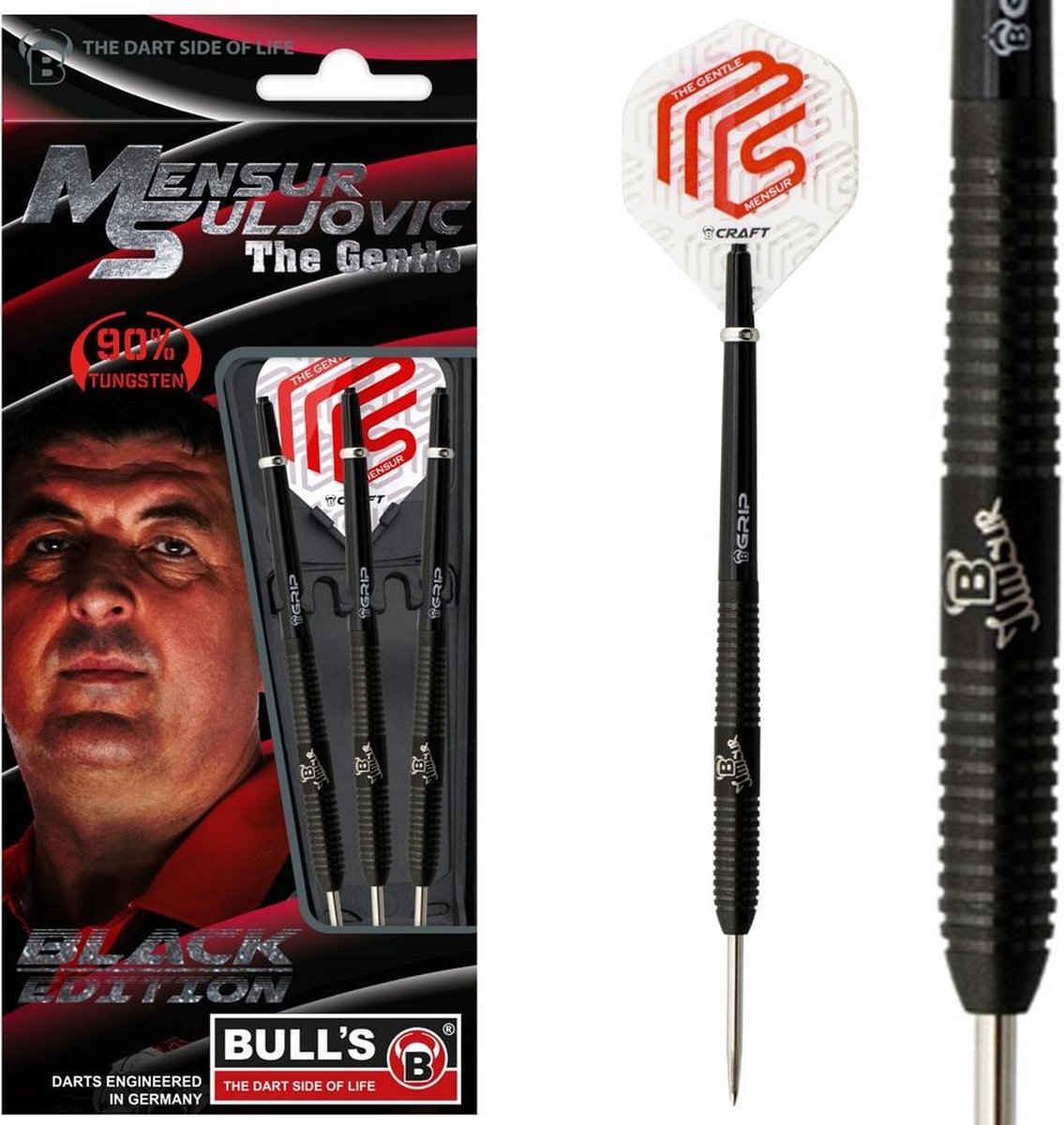 Bull's Dartpijlen Mensur Suljovic Black 90% Steeltip Gewicht 21