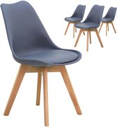Set van 4 stoelen scandinavisch kunstleer met poten en bois massif  grijs en natuur