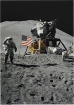 Astronaut salutes beside U.S. flag (maanlanding) - Foto op Forex - 60 x 80 cm