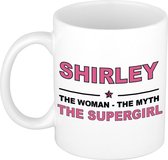Naam cadeau Shirley - The woman, The myth the supergirl koffie mok / beker 300 ml - naam/namen mokken - Cadeau voor o.a verjaardag/ moederdag/ pensioen/ geslaagd/ bedankt