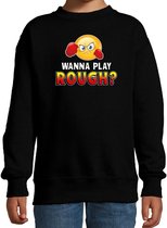 Funny emoticon sweater Wanna play rough zwart voor kids - Fun / cadeau trui 122/128