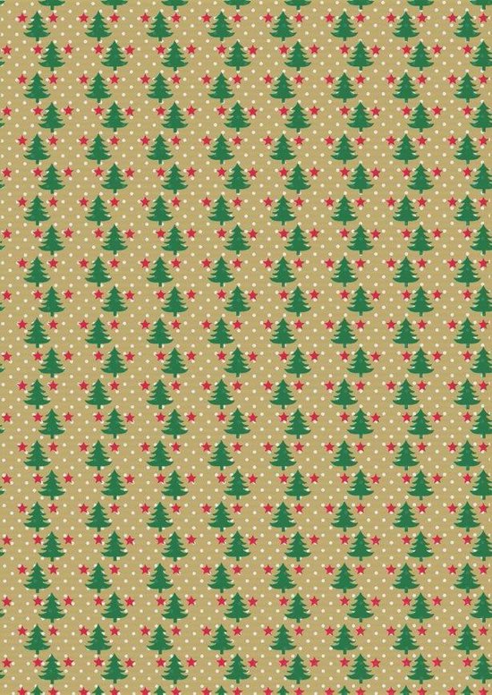 Inpakpapier Kerst papier Kraft Kerstbomen- Breedte 70 cm - 250m lang