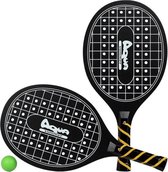 Zwarte beachball set met tennisracketprint buitenspeelgoed - Houten beachballset - Rackets/batjes en bal - Tennis ballenspel