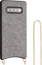 Samsung Galaxy S10 Hoesje Sparkle Glitter TPU met Metalen Koord Zilver