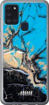 Samsung Galaxy A21s Hoesje Transparant TPU Case - Blue meets Dark Marble #ffffff