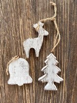 Creaties van Hier - kerstmis - kersthanger - set van 3 - 12 cm - hout