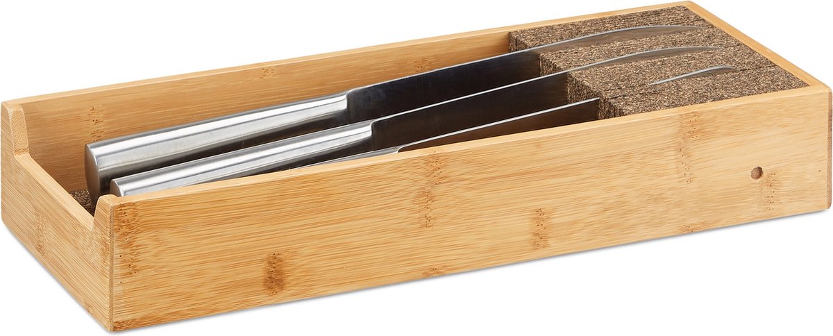 porte-couteau relaxdays bois - bloc de couteaux en bambou - organisateur de  tiroir 