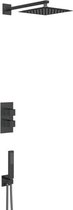 Adema Alcedo inbouw regendoucheset met thermostaat 25x25cm hoofddouche incl. staaf handdouche vierkant zwart mat
