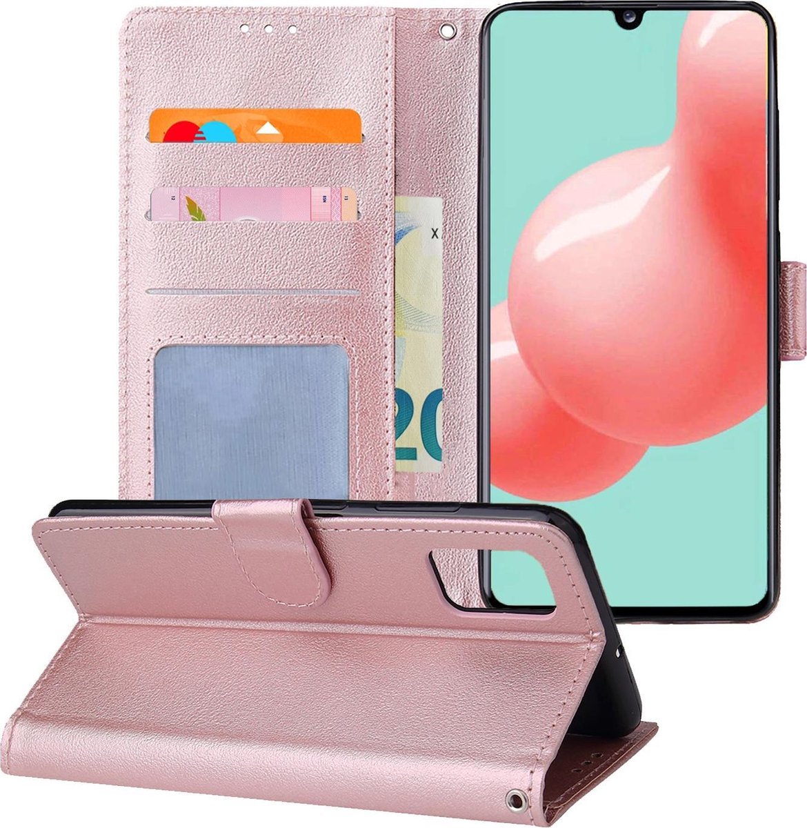 Hoesje - Met Pasjeshouder - Geschikt voor Samsung Galaxy A41 - Luxe Bookcase Portemonee - Flip Case - Kunstleer Book Case - Flipcase - Book Cover - Walletcase - Portemonneehoes - Telefoonhoesjes - Rosé goud
