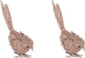 2x Kerstboomversiering glitter roze vogeltjes op clip 12 cm - Kerstboom decoratie vogeltjes