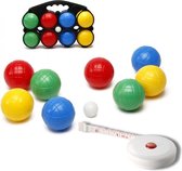 Jeu de boules set met 8 ballen + compact meetlint/rolmaat 1,5 meter - Complete kaatsbal/petanque set - Actief buitenspeelgoed voor kinderen