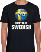 Zweden emoticon Happy to be Swedish landen t-shirt zwart heren S