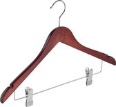 De Kledinghanger Gigant - 5 x Blouse / shirthanger beukenhout mahonie gebeitst met rokinkepingen en anti-slip knijpers, 44 cm