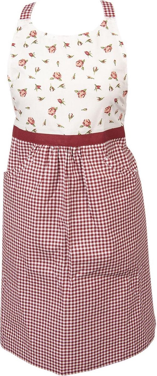 Clayre & Eef Keukenschort 70x85 cm Rood Wit Katoen Rozen BBQ Schort