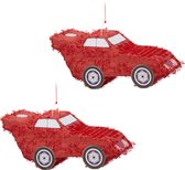 Relaxdays 2x pinata auto - raceauto pinata rood - ophangen - kinderen - zelf vullen – XXL