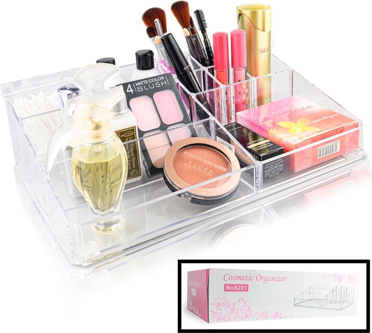 Decopatent® XLL Make up Organizer met 9 Vakken - Makeup Organizer Transparant - Sieraden - Make-up - Cosmetica - Tafel Opbergdoos - Merkloos