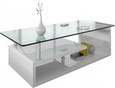 Design salontafel 120 cm met rechthoekig glazen blad en wit gelakt MDF-frame