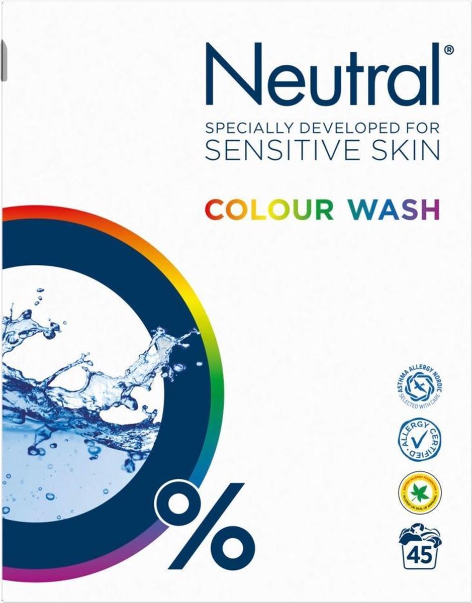 Neutral 0% Kleur Parfumvrij Waspoeder - 45 wasbeurten - 3 kg - Wasmiddel