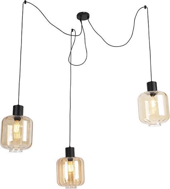 QAZQA qara - Design Hanglamp met kap voor boven de eettafel | in eetkamer - 3 lichts - Ø 750 mm - Beige - Woonkamer | Slaapkamer | Keuken