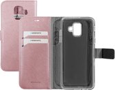 Mobiparts hoesje geschikt voor Samsung Galaxy A6 (2018) - Saffiano Wallet/Portemonnee hoesje - Magneet Sluiting - 3 Opbergvakken - Roze
