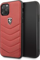 Ferrari Scuderia - Lederen backcover hoes - Geschikt voor iPhone 11 Pro Max - Rood + Lunso beschermfolie