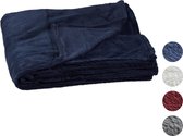 Relaxdays 1x fleece deken 200x220 cm - plaid - bank kleed - polyester - xxl - blauw