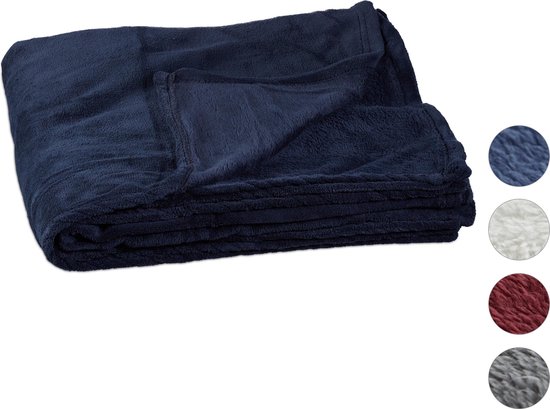 Relaxdays 1x fleece deken 200x220 cm - plaid - bank kleed - polyester - xxl  - blauw | bol.com