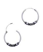 Oorbellen dames | Oorring/oorringen | Zilveren Bali hoops, bolletjes met slingertje, 22 mm | WeLoveSilver