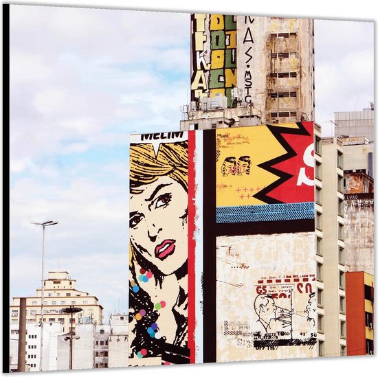 Dibond –Pop Art Kunst op Gebouwen-100x100 Foto op Aluminium (Met ophang)