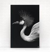 HIP ORGNL Schilderij Crown Bird - Kraanvogel - 80x120cm - Wanddecoratie dieren - Zwart wit