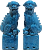 Fine Asianliving Chinese Foo Dogs Blauw Porselein Set/2