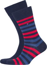 Tommy Hilfiger Duo Stripe Socks (2-pack) - herensokken katoen - gestreept en uni - blauw en rood - Maat: 39-42