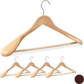 Relaxdays 5 x kledinghanger set - voor pakken - brede schouder - kleerhangers hout naturel