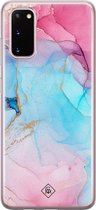 Samsung S20 hoesje siliconen - Marmer blauw roze | Samsung Galaxy S20 case | Bruin/beige | TPU backcover transparant