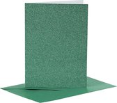 Kaarten en enveloppen. groen. afmeting kaart 10.5x15 cm. afmeting envelop 11.5x16.5 cm. glitter. 110+250 gr. 4 set/ 1 doos