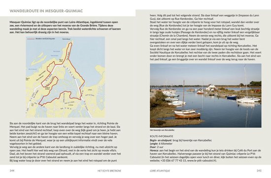 Kaart van wandelroute Mesquer-Quimiac en foto van boten in de haven.
