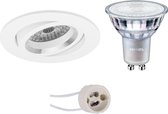 LED Spot Set - Pragmi Aerony Pro - GU10 Fitting - Inbouw Rond - Mat Wit - Kantelbaar - Ø82mm - Philips - MASTER 927 36D VLE - 3.7W - Warm Wit 2200K-2700K - DimTone Dimbaar - BSE