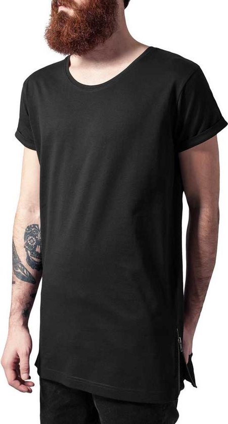 Urban Classics - Long Shaped Side Zip Heren T-shirt - S - Zwart