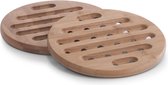 2x Houten pannenonderzetters rond 20 cm - Zeller - Keukenbenodigdheden - Kookbenodigdheden - Pannen/schalen onderzetters van hout