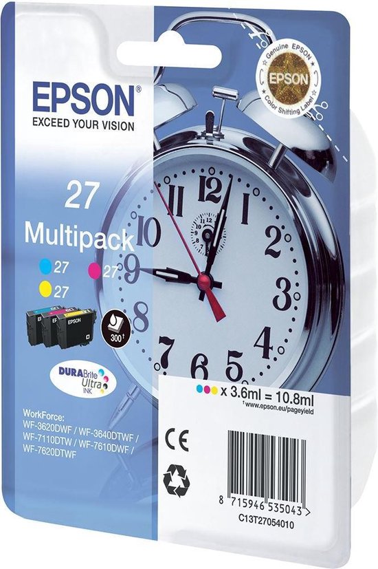 Epson Alarm clock Multipack "Réveil" 27 - Encre DURABrite Ultra C,M,J |  bol.com